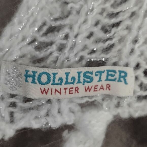 Hollister Winter Wear Wool Blend Fringed Scarf Open Knit Cream White - Picture 5 of 6